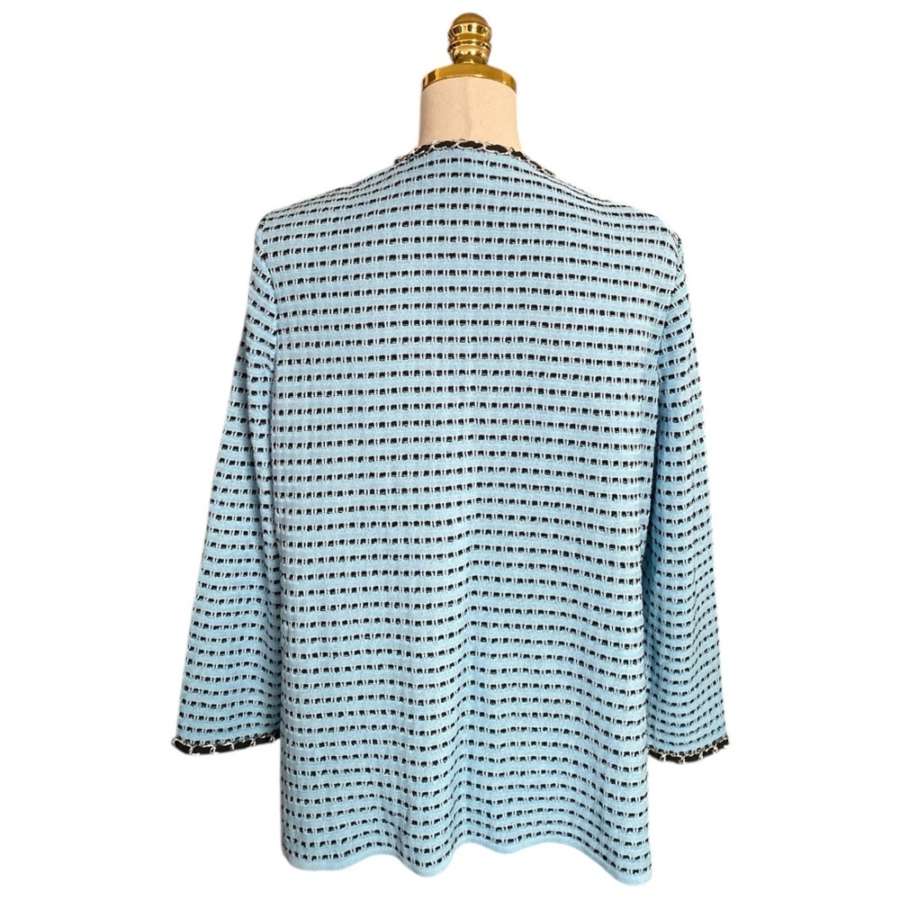 Ming Wang Women’s Light Blue Textured Knit Crotchet Chain Trim Blazer Medium - Picture 5 of 11